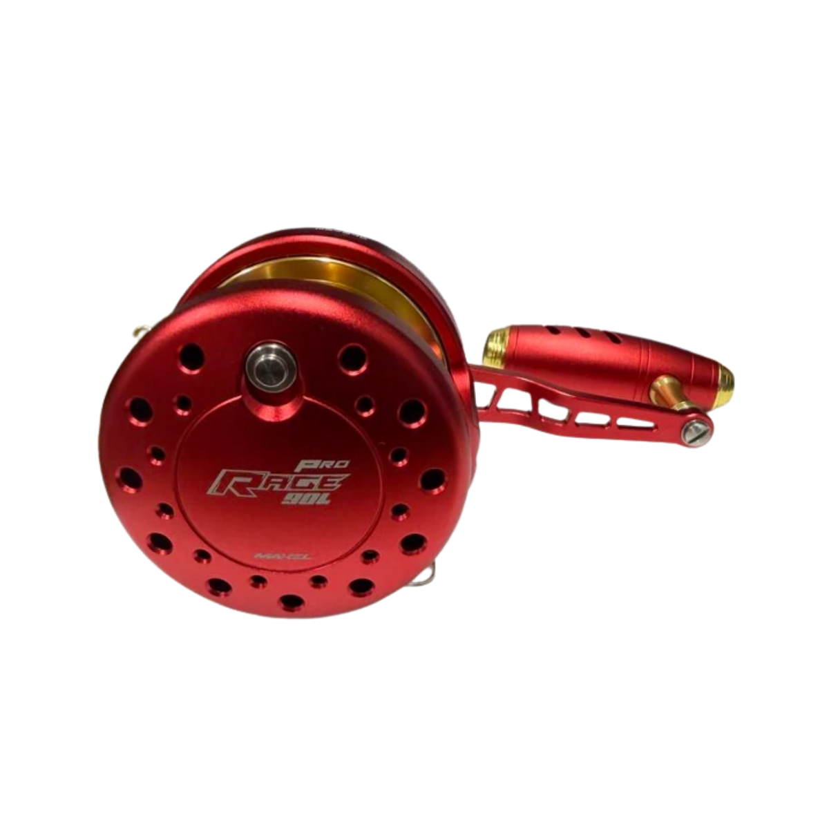 Maxel Rage Pro 90 Custom Matte Red Light Gold Conventional Reel Left Hand