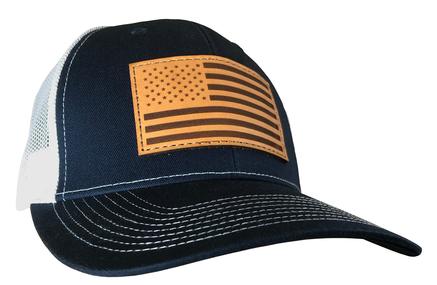 OUTDOOR CAP TRUCKER HAT NAVY / WHITE WITH USA FLAG PATCH