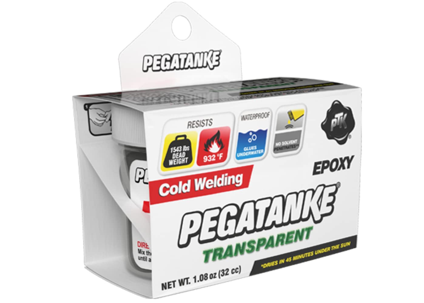 PegaTanke Transparent (Clear) Cold Welding Epoxy - White Box - 1.08 Ounce.