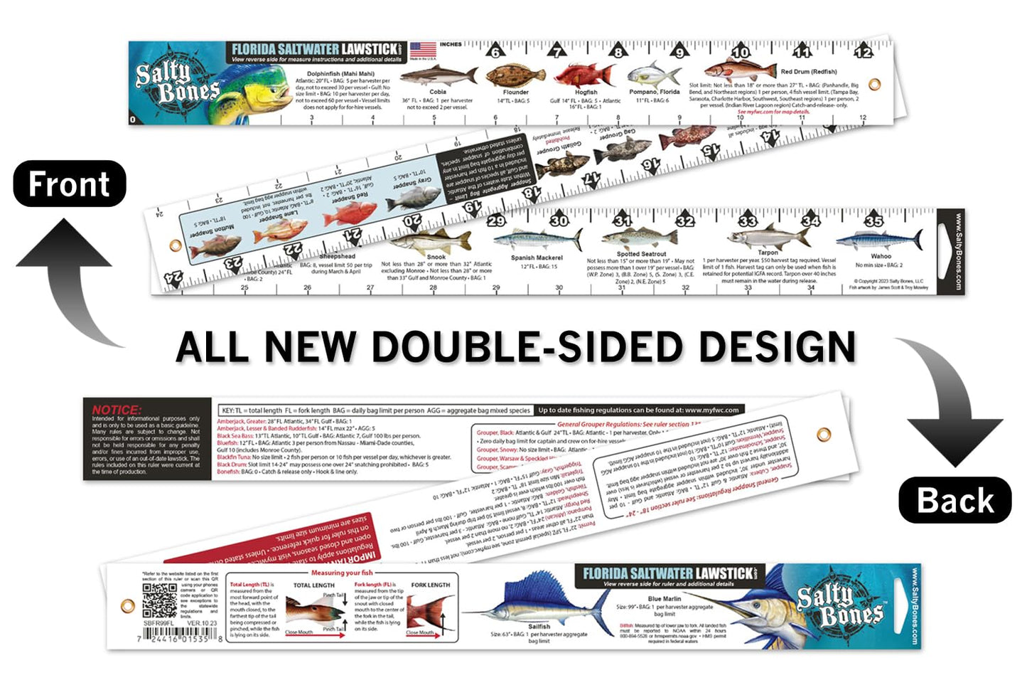 Salty Bones 36" Florida Saltwater "LawStick" Fishing Ruler.