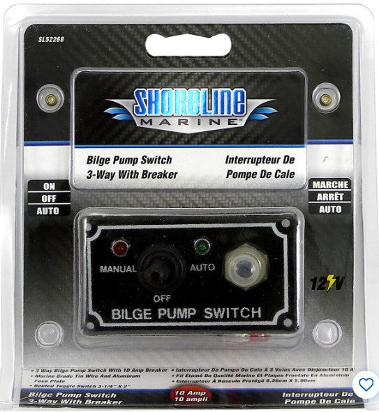 Shoreline Marine SL52268 Bilge Pump Switch 3-Way Panel with Light.