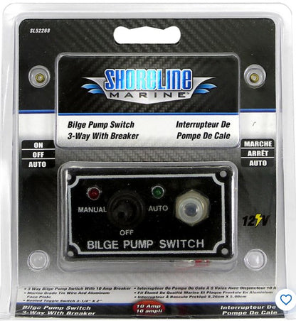 Shoreline Marine SL52268 Bilge Pump Switch 3-Way Panel with Light.