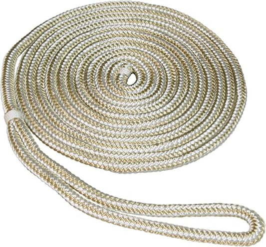 ShoreLine Marine 3/8" x 20' Double Braid Dock Line Gold/White Nylon.