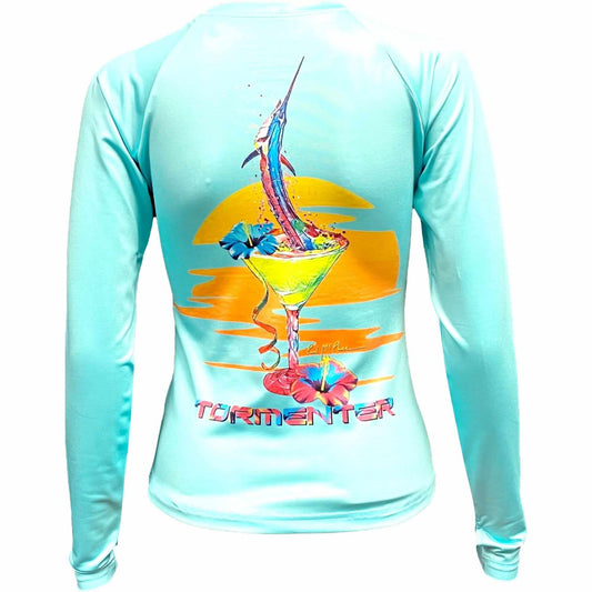 Tormenter Ocean St. Croix V-Neck Performance Shirt- Marlin Martini Seafoam