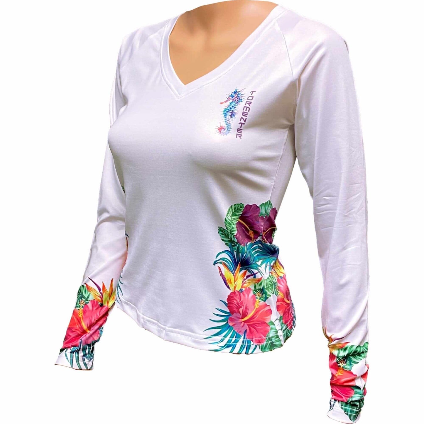 Tormenter Ocean St. Croix V-Neck Performance Shirt- Sea Horse White