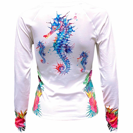 Tormenter Ocean St. Croix V-Neck Performance Shirt- Sea Horse White