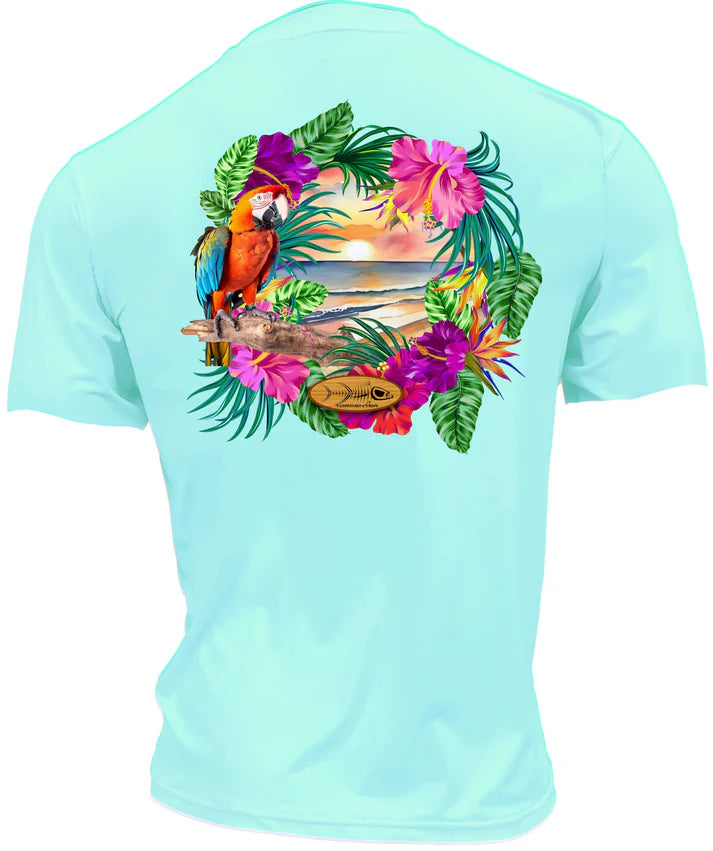 Tormenter Men's Performance Short Sleeve Tee Shirt-Parrot Wreath Seafoam