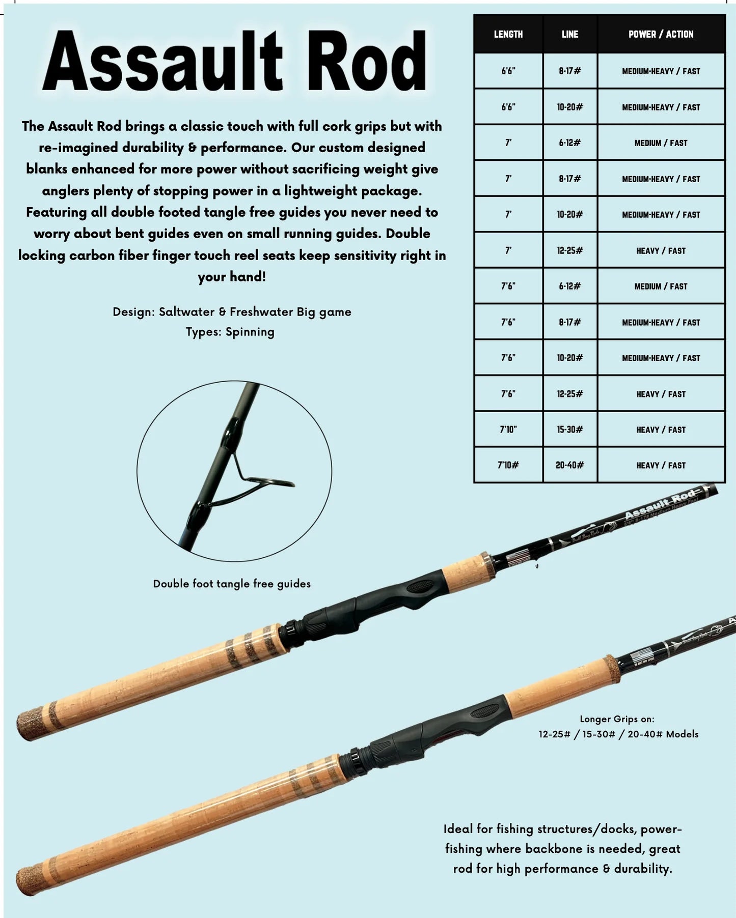 Bull Bay Rods BBRAR20-7 7' 10-20lb 1/2 - 1 1/4oz Assault Spinning Rod