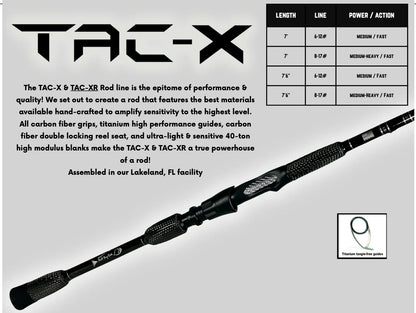 Bull Bay Tackle Tac-X Carbon Fiber Spinning Rod 7'6" 10-20lb Medium Heavy - Fast Action