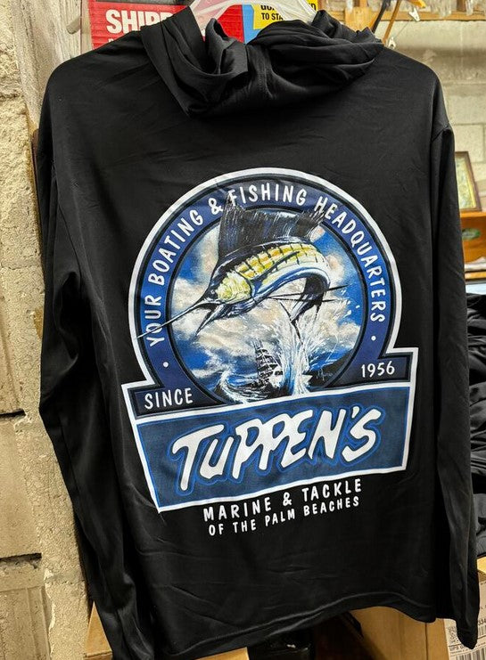 Tuppen's Sailfish Black Long Sleeve Hooded Performance UV Shirt