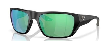 Costa Man Sunglasses Matte Black Frame, Green Mirror Lenses, 59MM