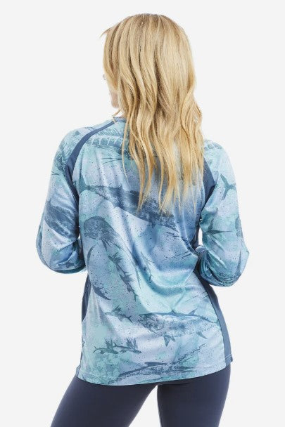 Pelagic Vaportek Women's Sideline Open Seas Camo Performance Fishing Shirt Long Sleeve