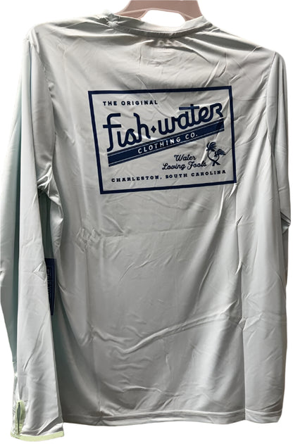 Fish Water Clothing Sun Shirt Long Sleeve Hibiscus Logo Pale Blue