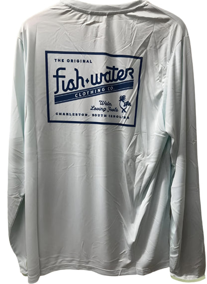 Fish Water Clothing Sun Shirt Long Sleeve Retro Logo Pale Blue