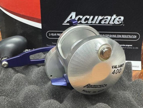 Accurate BV-400-SMPB Boss Valiant 400 Custom Reel Silver Matte Purple Blue