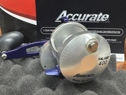 Accurate BV-400-SMPB Boss Valiant 400 Custom Reel Silver Matte Purple Blue