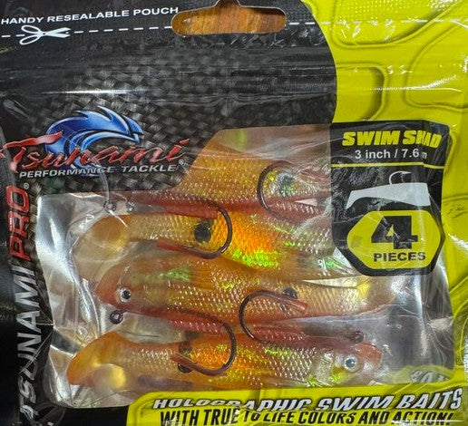 Tsunami Holographic Swim Shad 3"/7.6cm 3/8oz 4Pack Standard Hook Resealable Bag