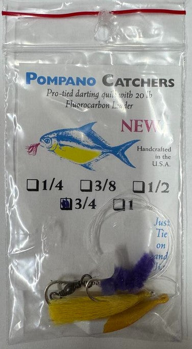 Pompano Catchers Pro-Tied Quill With 20lb Fluorocarbon Leader And Jig
