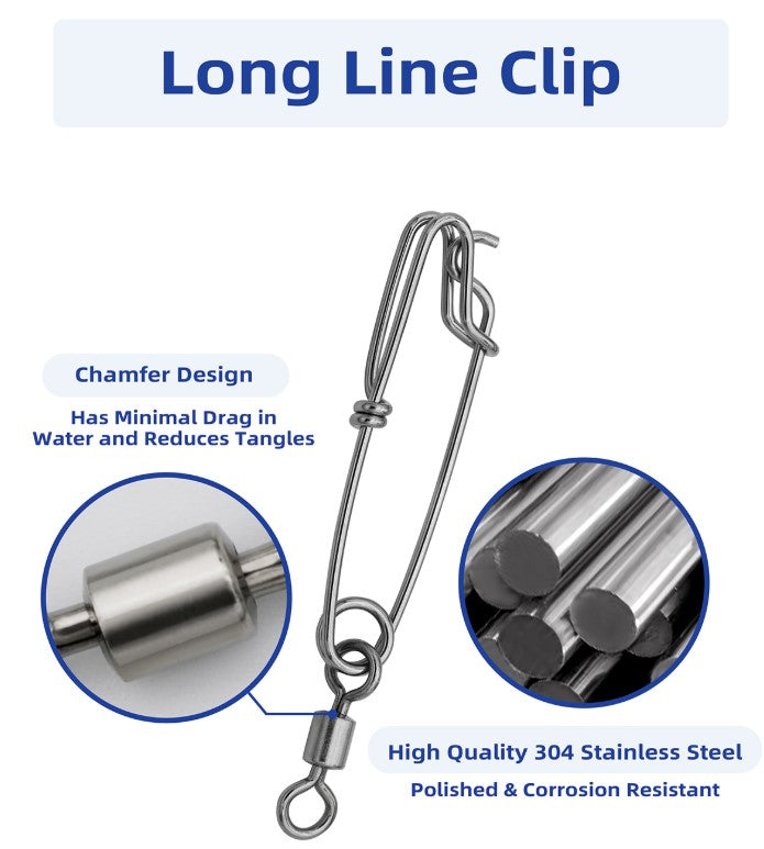 Long Line Clips Bluewing Long Line Clip With Barrel Swivel 10/0 661lbs (x2) – Tuppens