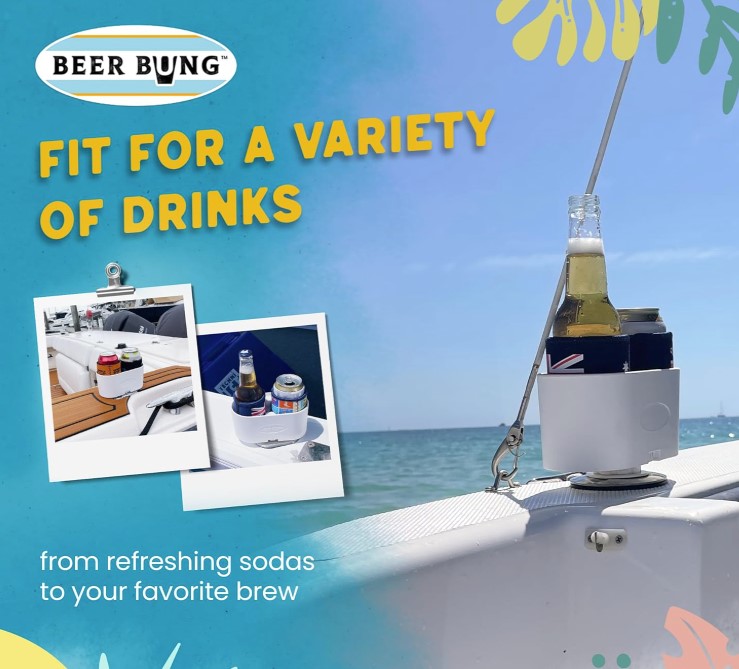 Beer Bung Premium Boat Cup Holder in 30-Degree Angled Rod Holder.