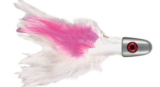 No Alibi Trolling Feather Lure, Pink/White Skirt, 1/4 oz (7.08 g) Head Each