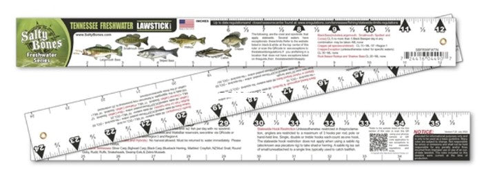 Salty Bones Folding Fishing Ruler with Tennessee Freshwater State Laws.