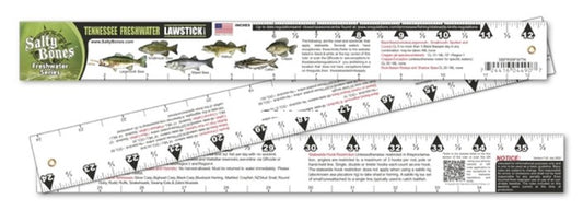 Salty Bones Folding Fishing Ruler with Tennessee Freshwater State Laws.