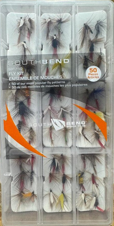South Bend 50 Piece Fly Kit Assorted Flies with Sealable Box.