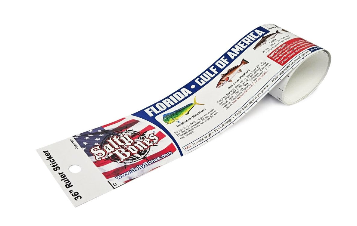 Salty Bones Gulf of America Florida Saltwater Lawsticker - 36" Sticker Ruler - Made in The USA - Updated for 2025 - Latest Version
