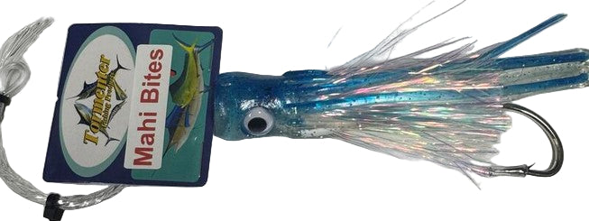 Tormenter Mahi Bites Rigged Trolling Plastic Squid Lure Blue/White