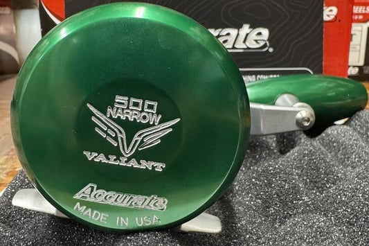 Accurate Valiant 2 VT-500N-SPJ-GRS Custom Green Silver Narrow 500 Reel Slow Pitch