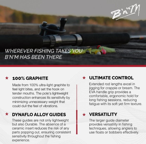 B'n'M BGJP143 Buck's Graphite Jig Fishing Pole 3-Piece 14'