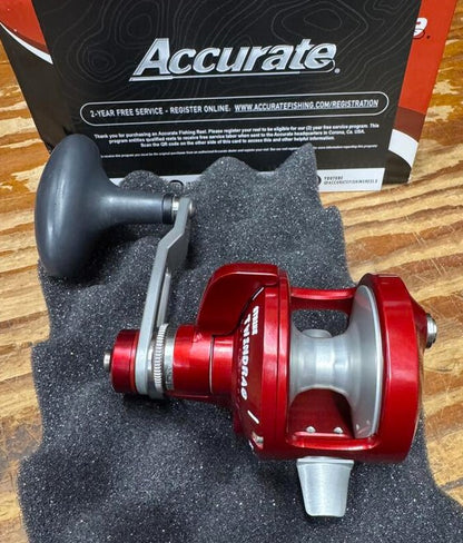 Accurate Valiant 300 2-Speed Clicker Lefty BV2-300CL Red/ Silver Reel
