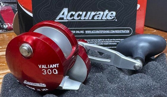 Accurate Valiant 300 2-Speed Clicker Lefty BV2-300CL Red/ Silver Reel