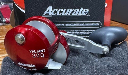Accurate Valiant 300 2-Speed Clicker Lefty BV2-300CL Red/ Silver Reel