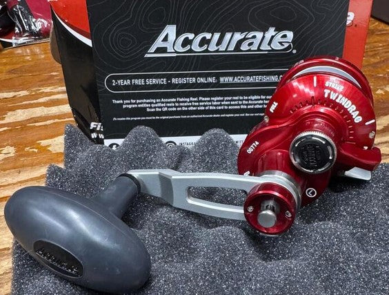 Accurate Valiant 300 2-Speed Clicker Lefty BV2-300CL Red/ Silver Reel
