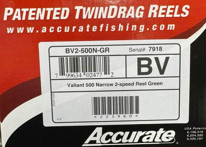 Accurate Valiant 500 Narrow 2-Speed BV2-500N Green Reel