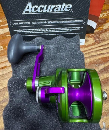 Accurate Valiant 500 Narrow 2-Speed BV2-500NL Lefty Green Purple Reel