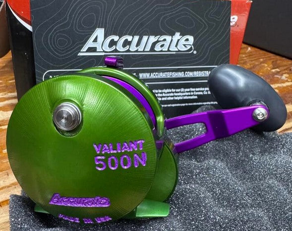 Accurate Valiant 500 Narrow 2-Speed BV2-500NL Lefty Green Purple Reel