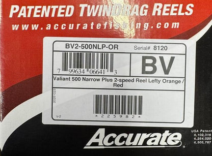 Accurate Valiant 500 Narrow Plus 2-Speed BV2-500NLP Lefty Orange Red Reel