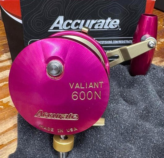 Accurate Valiant 600 Narrow 2-Speed BV2-600N Hot Pink Gold Reel SPJ Handle
