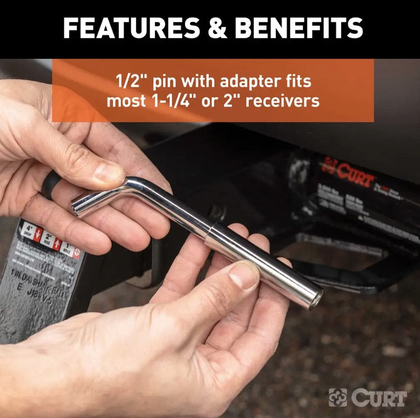 CURT 1/2" Hitch Lock with 5/8" Adapter (1-1/4" or 2" Receiver, Deadbolt, Chrome) #23024