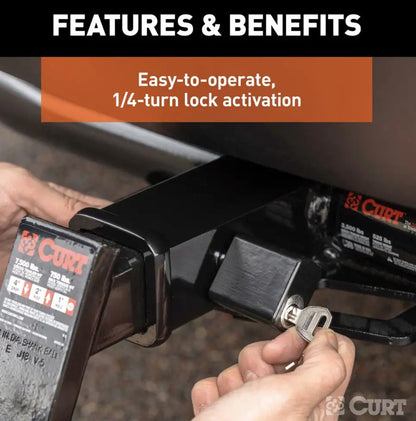 CURT 1/2" Hitch Lock with 5/8" Adapter (1-1/4" or 2" Receiver, Deadbolt, Chrome) #23024