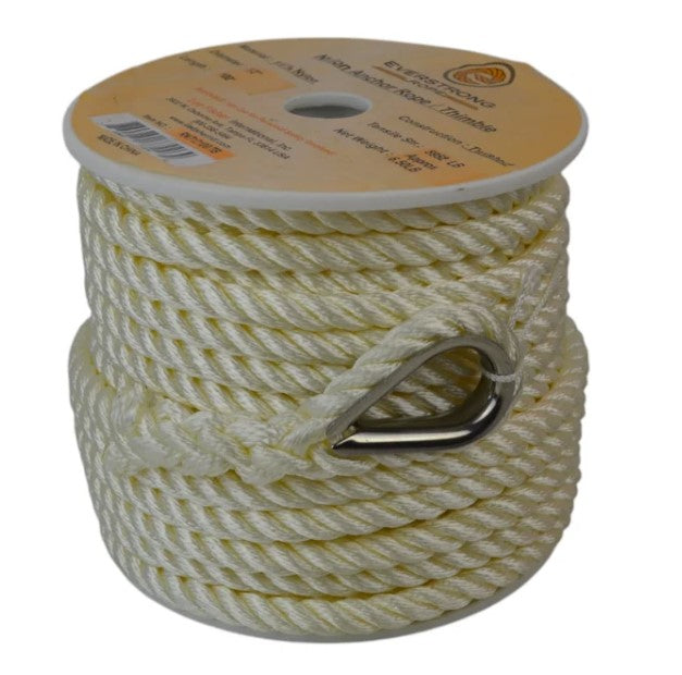 Everstrong 1/2" 100' Nylon Anchor Rope With Stainless Steel Thimble
