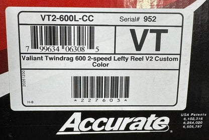 Accurate Valiant 2 VT2-600L Reel 2 Speed Left Hand Custom Black Purple Next-Gen Round Knob