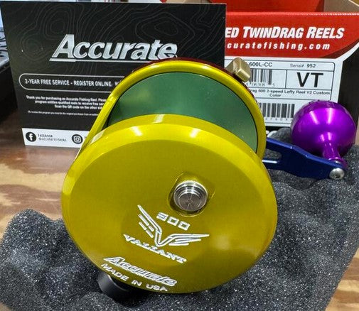 Accurate Valiant 2 VT2-600L Reel 2 Speed Left Hand Custom Black Purple Next-Gen Round Knob