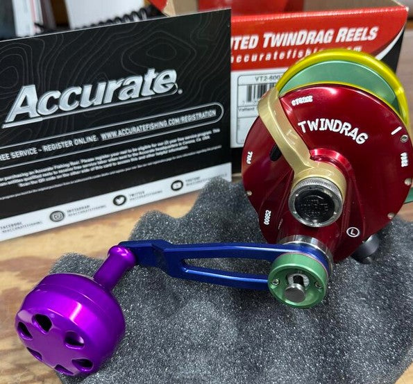 Accurate Valiant 2 VT2-600L Reel 2 Speed Left Hand Custom Black Purple Next-Gen Round Knob