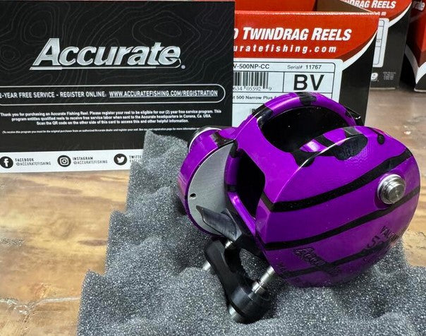 Accurate Valiant BV-500NP Narrow Plus Custom Purple Black Conventional Reel Next-Gen Round Knob