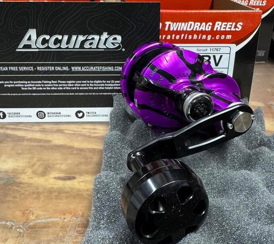 Accurate Valiant BV-500NP Narrow Plus Custom Purple Black Conventional Reel Next-Gen Round Knob