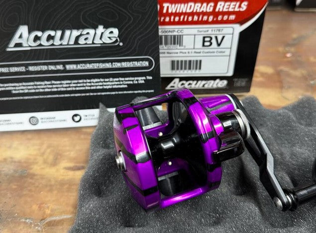 Accurate Valiant BV-500NP Narrow Plus Custom Purple Black Conventional Reel Next-Gen Round Knob